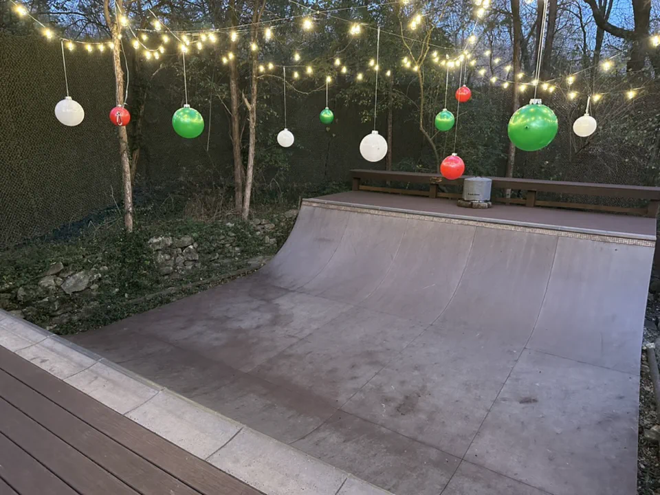 Where it ends up: the finished ramp, dressed for the season.