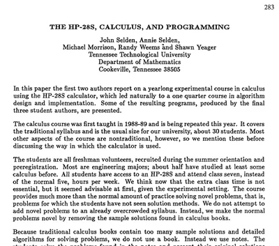 The HP-28S, Calculus, and Programming cover