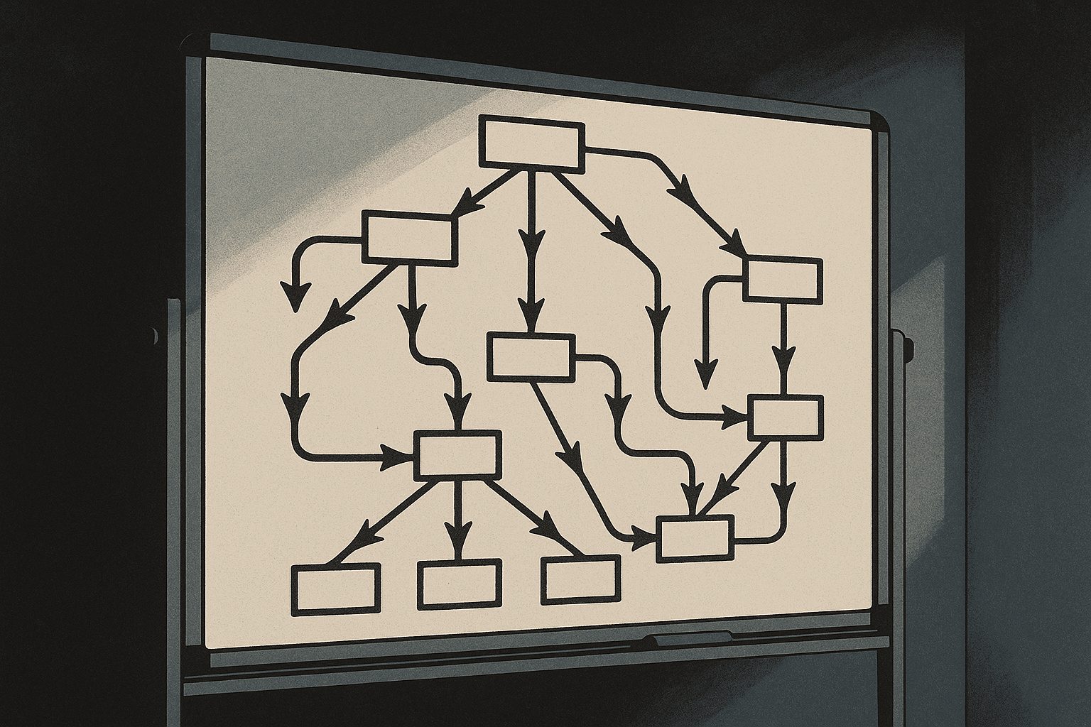 A whiteboard headed &lsquo;How does this fail?&rsquo; with arrows branching to failure modes.