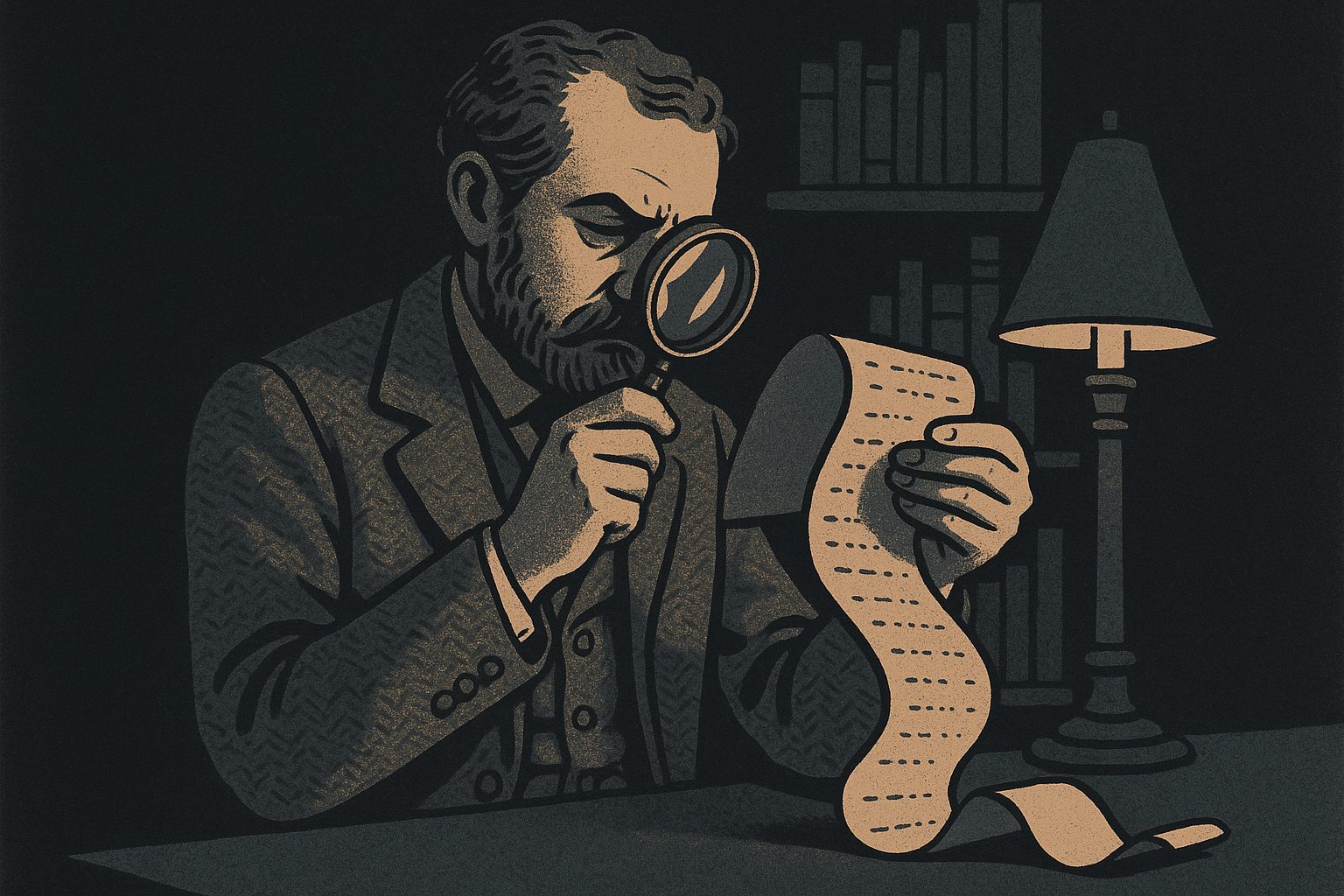 A Victorian naturalist in tweed examining a Costco receipt with deep scholarly concern.
