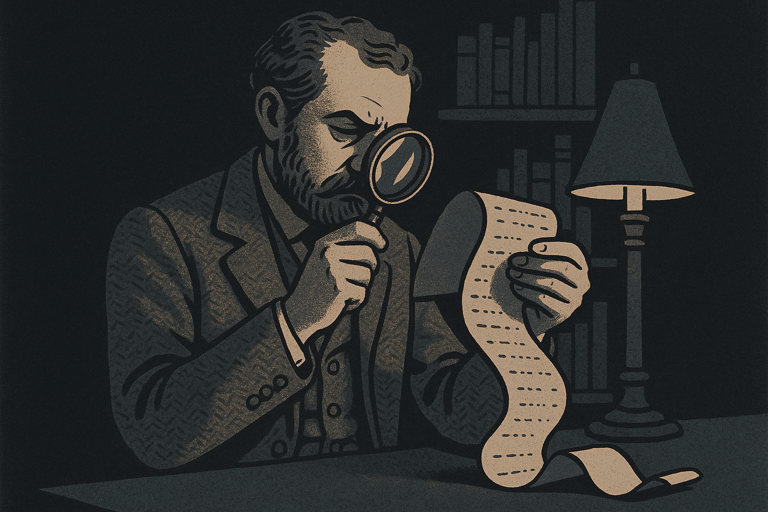 A Victorian naturalist in tweed examining a Costco receipt with deep scholarly concern.