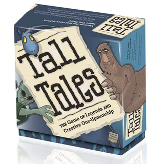 The Tall Tales Pocket Edition box, rendered in 3D: a parchment logo with Bigfoot, the Loch Ness Monster, and a Roswell alien.